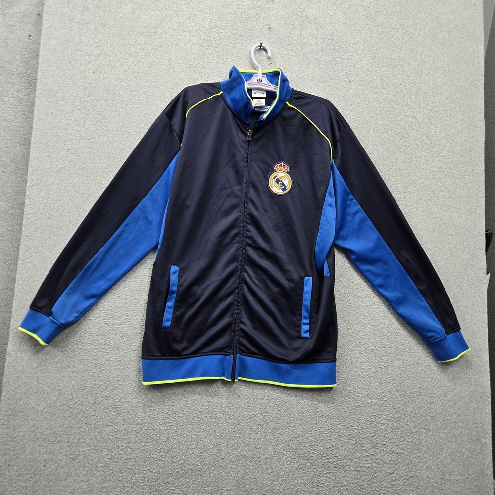 Real Madrid Men Jacket XL Navy Embroidered Team Logo Activewear Track Zipper